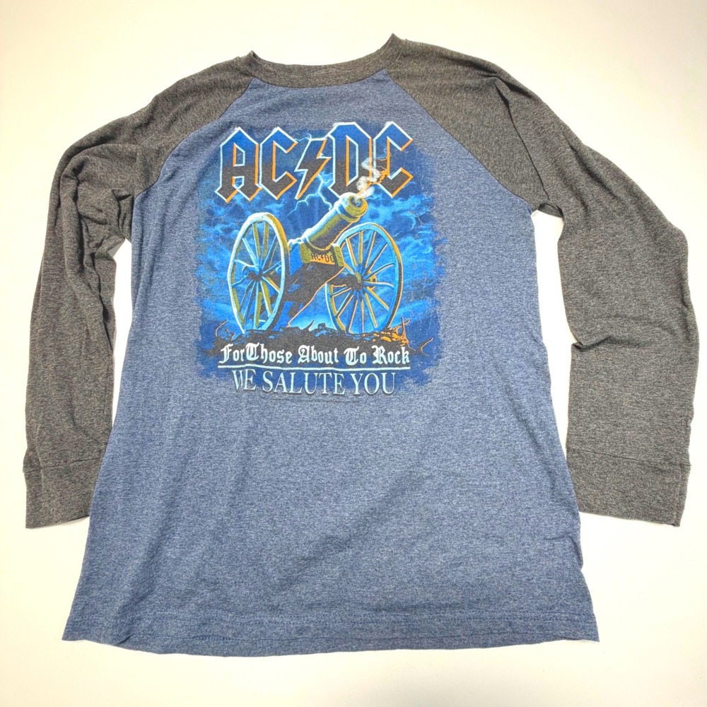 AC/DC‎ "For Those About to Rock" Long Sleeve Raglan Shirt Liquid Blue Men's L